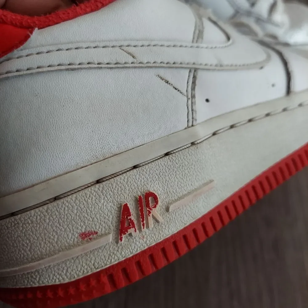 Nike Air Force 1 Gs White University Red Sneakers Size 4Y CD6915-101